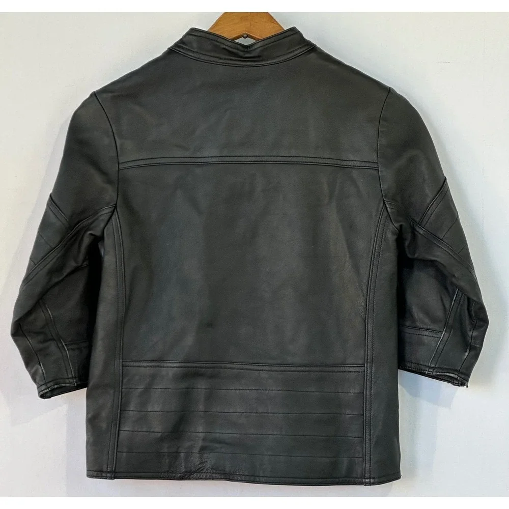 The Children's Place Leather Jacket Cafe Racer Kids Size 5/6 Black Good
